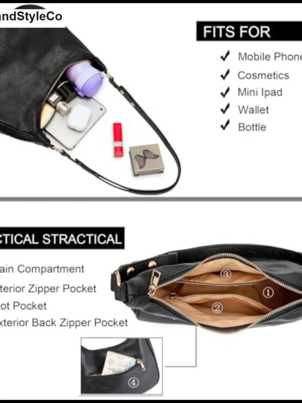 Vegan Leather Hobo Shoulder Bag Crossbody Purse Adjustable Strap